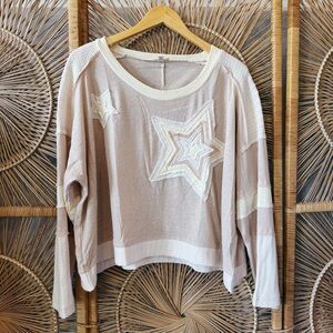 POL Star Patch Long Sleeve Knit Top Beige